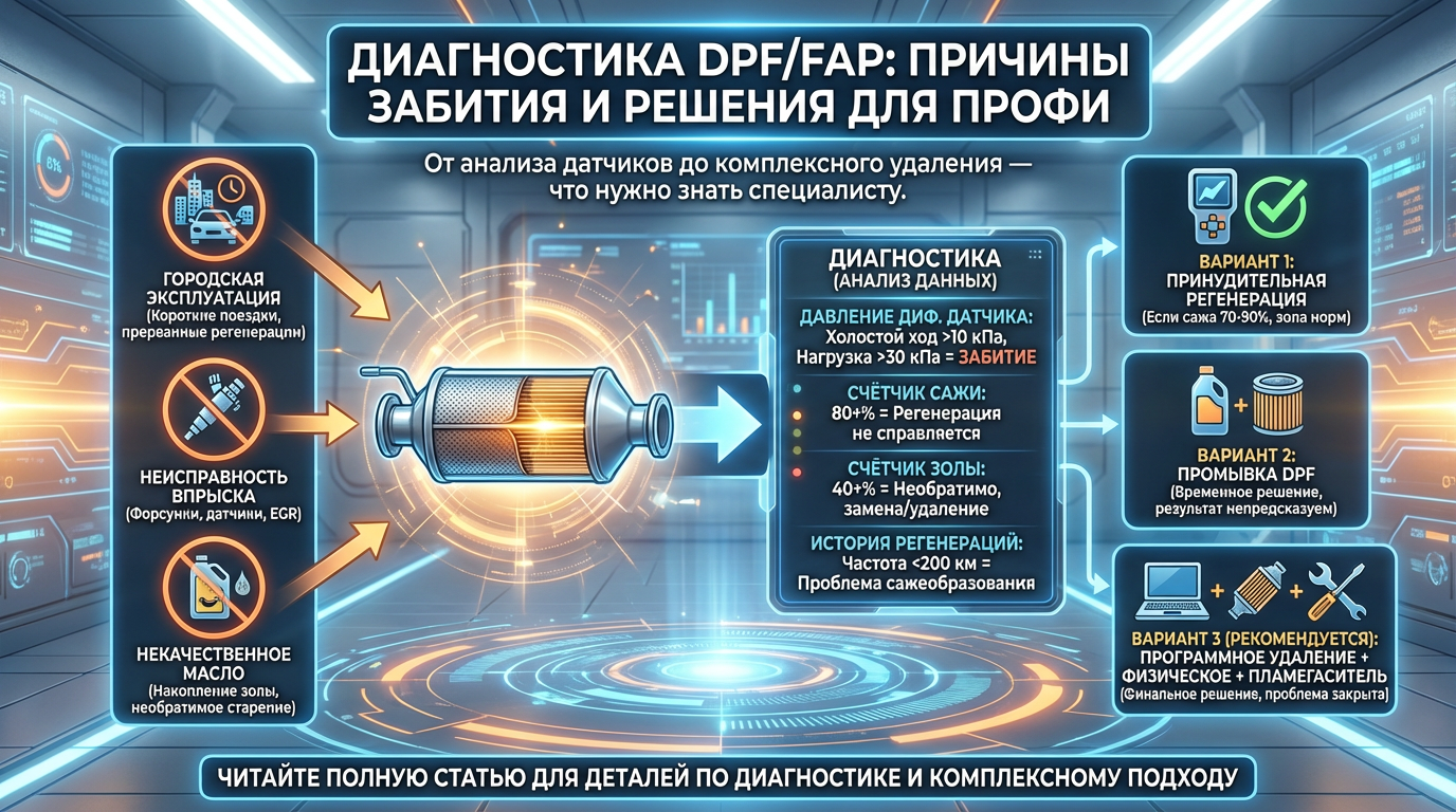 Причины забития и диагностика DPF/FAP.