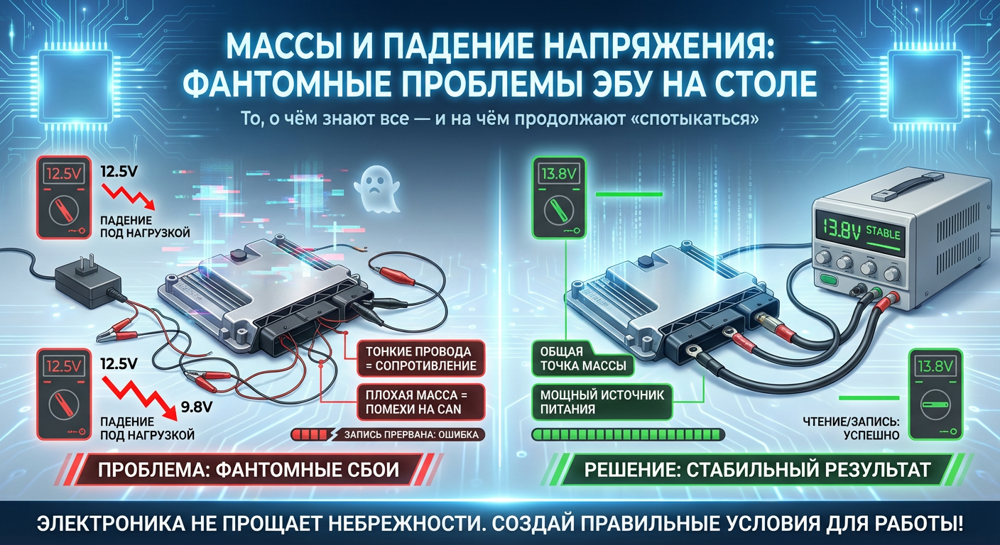 Массы, падение напряжения и фантомные проблемы при работе с ЭБУ на столе