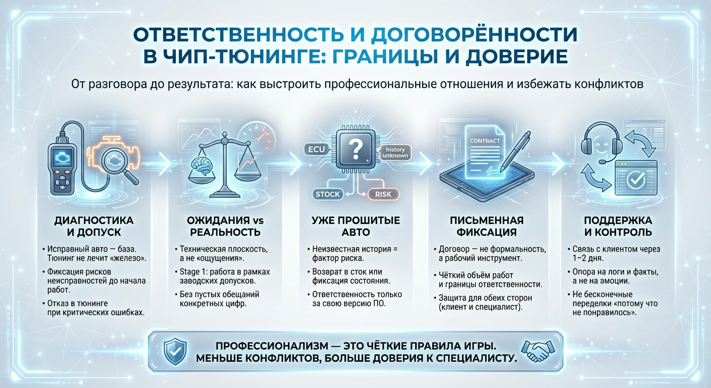 Ответственность и договорённости с клиентом в чип-тюнинге: где проходит граница и почему она так важна?