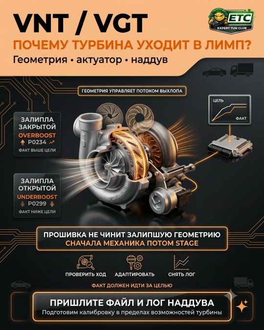 VNT и VGT: турбина с изменяемой геометрии на дизеле, залипание и лимп.