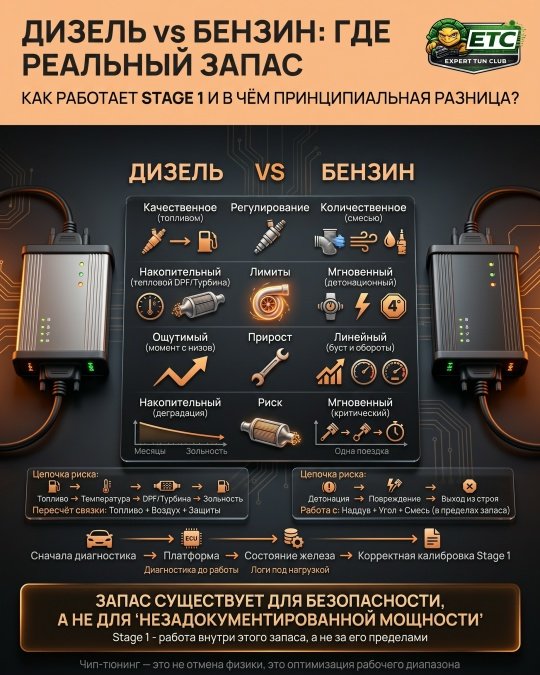 ДИЗЕЛЬ ИЛИ БЕНЗИН: ГДЕ РЕАЛЬНЫЙ ЗАПАС ПОД STAGE 1, ГДЕ ВЫШЕ РИСК И КАК ЭТО ОБЪЯСНИТЬ КЛИЕНТУ?