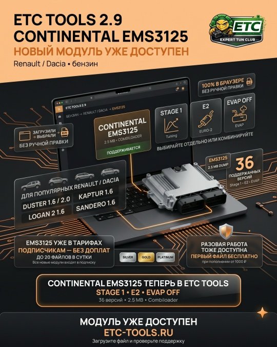 ETC tools 2.9 - Continental EMS3125: Renault / Dacia Duster, Kaptur, Logan 2 и Sandero