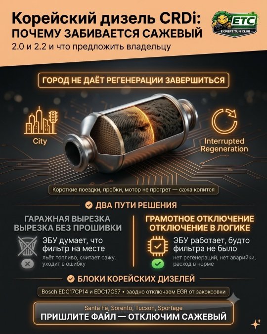Корейский дизель 2.0 и 2.2 CRDi: почему забивается сажевый и что предложить владельцу?