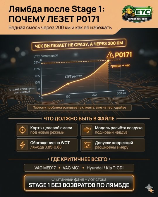 Лямбда после Stage 1: почему через 200 км лезет P0171 и как этого избежать?