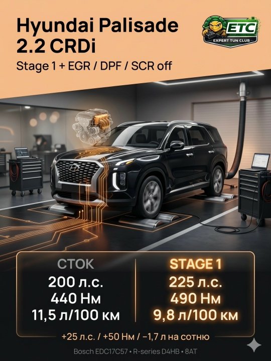 КЕЙС: HYUNDAI PALISADE 2.2 CRDi — STAGE 1 + ПОЛНОЕ ОТКЛЮЧЕНИЕ ЭКОЛОГИИ