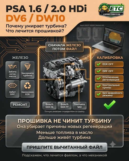 Французский дизель 1.6 и 2.0 HDi (DV6/DW10): почему умирает турбина и что реально лечится прошивкой?