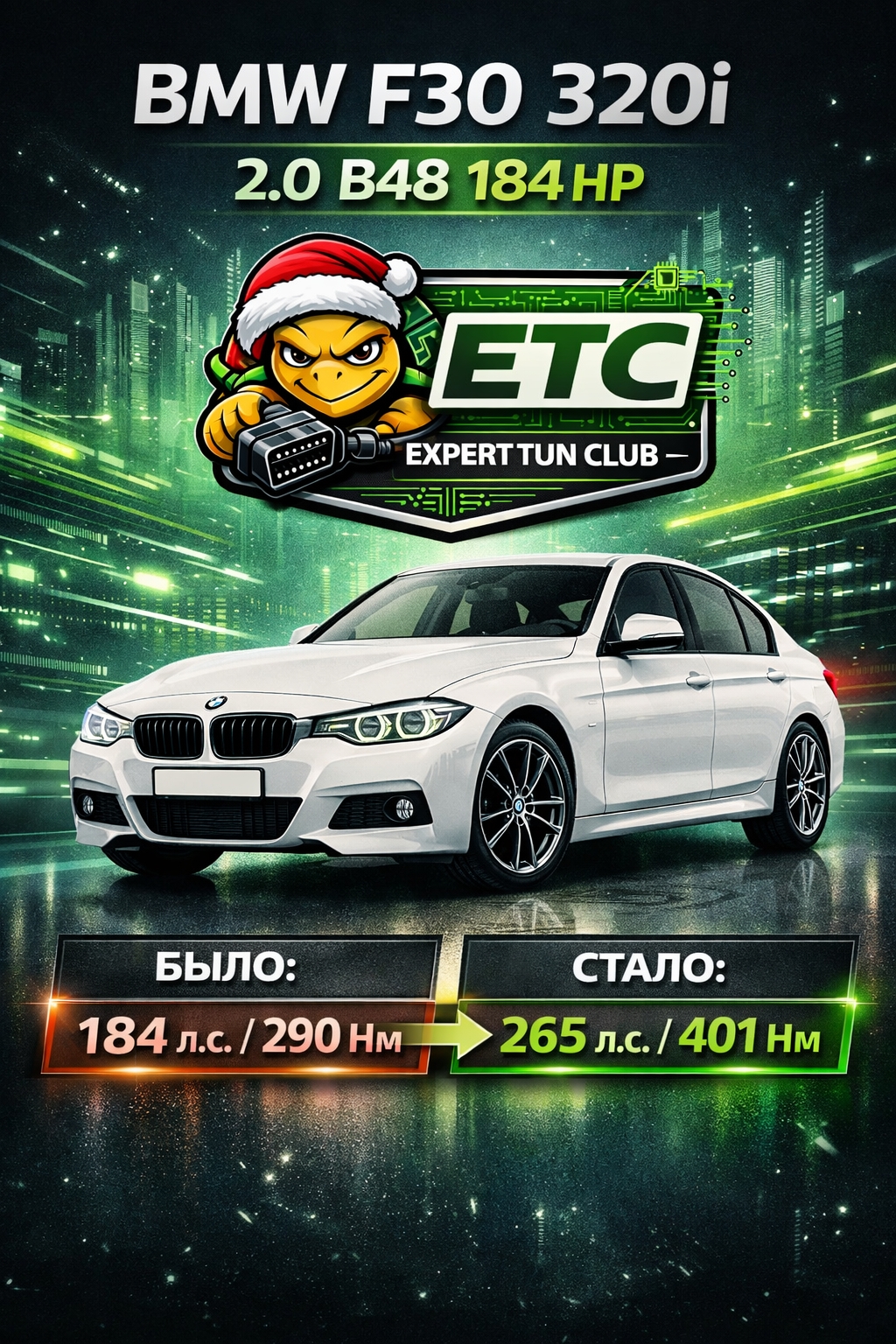 Чип-тюнинг BMW F30 320i B48 — лёгкий Stage 1 под 95 октан без вреда ресурсу